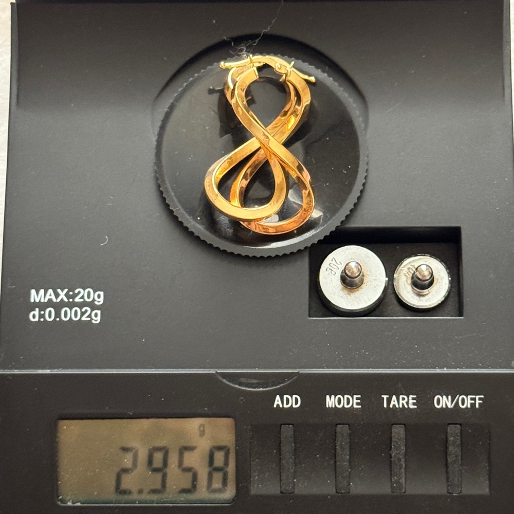 18k Solid Yellow Gold Infinity Earrings 2.95 gm Brand New